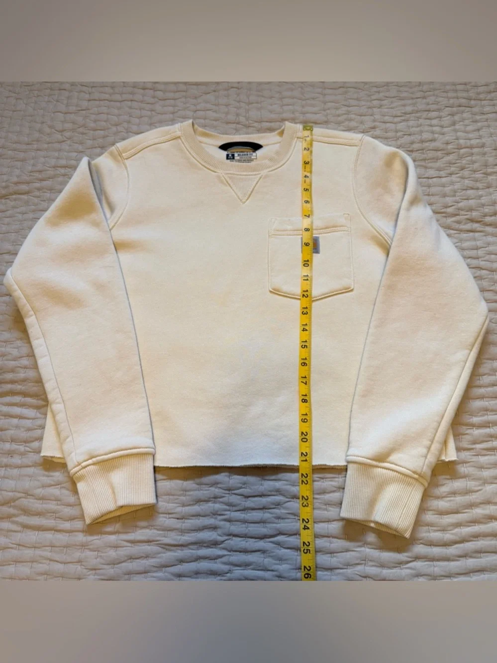 Carhartt Women’s Relaxed Fit Cropped Sweatshirt Size Medium 8-10 soft yellow - Picture 7 of 8